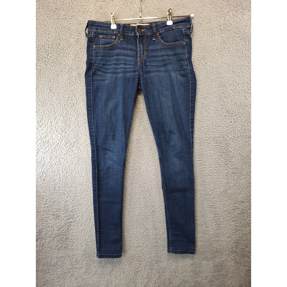Hollister Jeans Womens 3R (Fits 30x29) Blue Denim‎ Whiskered Super Skinny Leg